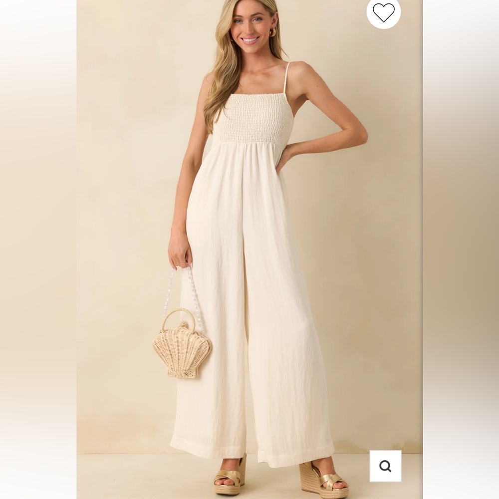 Z Supply Ivory Rayon Beachside Smocked Jumpsuit